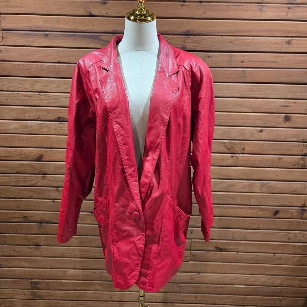 Vintage Chai Womens Size Large Red Leather Oversized Jacket Blazer Maximalist